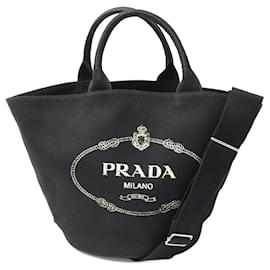 Prada-PRADA CABAS CANAPA HANDBAG 49CM BLACK CANVAS WITH TOTE HAND BAG POUCH-Black