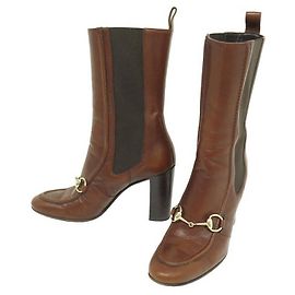 SAPATOS GUCCI BOTAS DE TORNOZELO MORS 163415 36.5 BOTAS HORSEBIT CAIXA DE COURO MARROM Marrom