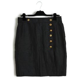 Chanel 1990s Wrap Skirt FR40/42 Black Linen US10/12 Black