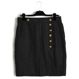 Chanel-Chanel 1990s Wrap Skirt FR40/42 Black Linen US10/12-Black