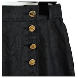 Chanel-Chanel 1990s Jupe Portefeuille FR40/42 Black Linen Wrap Skirt US10/12-Noir