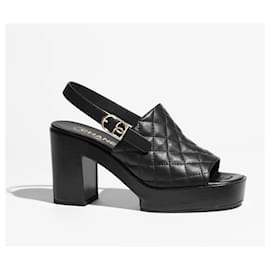 Chanel-Sandalias de piel de cordero negro NUEVAS-Negro