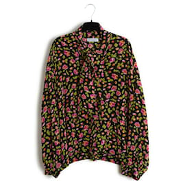 Balenciaga-Pre Fall 2019 Balenciaga Top Blouse FR38 Negro Floral Seda Crepé US8-Negro