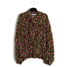 Pre Fall 2019 Balenciaga Top Bluse FR38 Schwarz Blumen Seidenkrepp US8 Schwarz