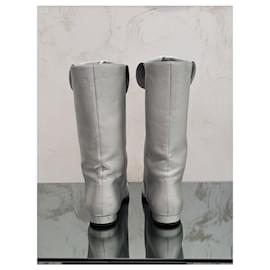 Chanel-Chanel Silver Mid Calf Boots-Silvery
