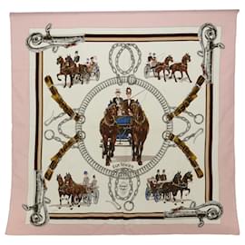 Hermès-HERMES CARRE 90 EQUiPAGES Scarf Silk Pink Auth bs13484-Pink