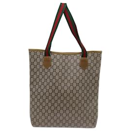 Gucci-GUCCI GG Plus Supreme Web Sherry Line Tote Bag PVC Beige Red Green Auth 70395-Red,Beige,Green