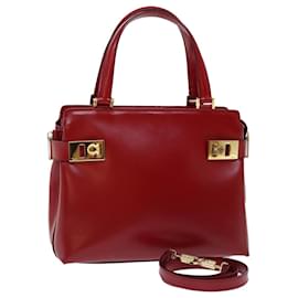 Salvatore Ferragamo-Salvatore Ferragamo Gancini Hand Bag Leather 2way Red Auth th4761-Red