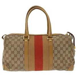 Gucci-GUCCI GG Canvas Sherry Line Hand Bag Beige Red Brown 000 0846 auth 70123-Brown,Red,Beige