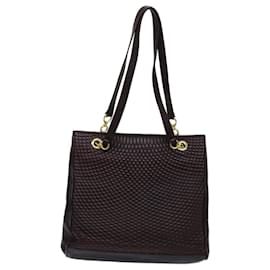 Bally-BALLY Quilted Chain Shoulder Bag Leather Brown Auth ac2896-Brown