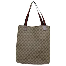 Gucci-GUCCI GG Supreme Web Sherry Line Sac cabas PVC Rouge Beige 39 02 003 Auth yk11570-Rouge,Beige