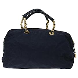 Prada-PRADA Quilted Hand Bag Nylon Navy Auth ac2871-Navy blue