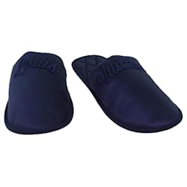 Louis Vuitton-LOUIS VUITTON Slipper shoes Satin 36-37 Navy LV Auth 70360-Navy blue