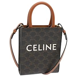 Céline-CELINE Triomphe Canvas Minibar Tical Hippo Hand Bag PVC 2way Black Auth 70260A-Black