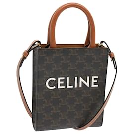 Céline-CELINE Triomphe Canvas Minibar Tical Hippo Bolsa de mão PVC 2maneira Black Auth 70260UMA-Preto