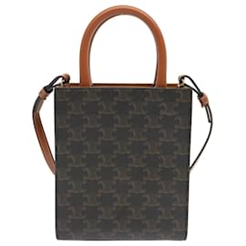 Céline-CELINE Triomphe Canvas Minibar Tical Hippo Bolsa de mão PVC 2maneira Black Auth 70260UMA-Preto