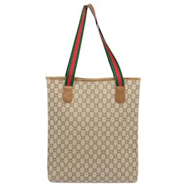 Gucci-GUCCI GG Plus Supreme Web Sherry Line Tote Bag Beige Red Green Auth th4782-Red,Beige,Green