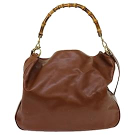 Gucci-GUCCI Bamboo Hand Bag Leather 2way Brown 001 7265 1577 Auth th4632-Brown