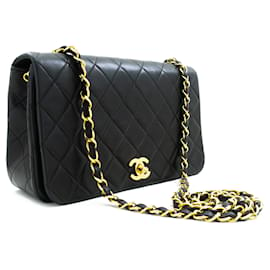 Chanel-CHANEL Bolso de hombro de cadena con solapa completa Piel de cordero acolchada negra-Negro