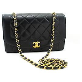 Chanel-CHANEL Diana Flap Chain Shoulder Bag Black Quilted Lambskin Purse-Black