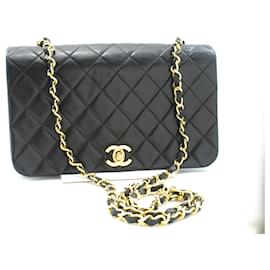 Chanel-CHANEL Full Flap Chain Shoulder Bag Black Quilted Lambskin Leather-Black