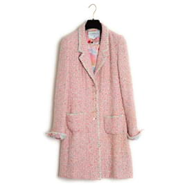 Chanel-Conjunto Chanel de abrigo y vestido de tweed de seda rosa SS1997, talla US10.-Rosa