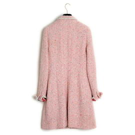 Chanel-Conjunto Chanel de abrigo y vestido de tweed de seda rosa SS1997, talla US10.-Rosa