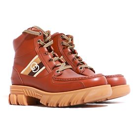 GUCCI - Botas Quebec de cuero marrón con logo (T42) Castaño