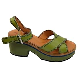 Autre Marque-Robert Clergerie Aloe Green Charline Leather Wedge Sandals-Green