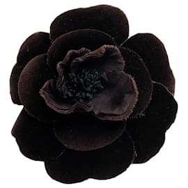 Autre Marque-Spilla Chanel Camelia in velluto marrone-Marrone