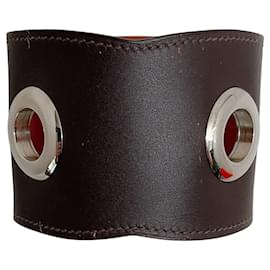 Autre Marque-Hermes Brown Leather Grommet Cuff Bracelet-Brown