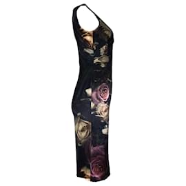 Autre Marque-Escada Vestido Midi Preto Multi Rose Estampado-Preto