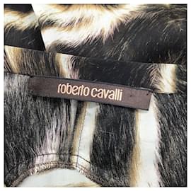 Autre Marque-Roberto Cavalli Marrone / Camicetta in seta con stampa animalier avorio-Marrone