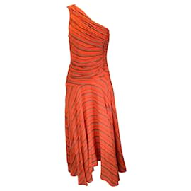 Autre Marque-Ulla Johnson Orange Striped One Shoulder Fiori Midi Dress-Orange