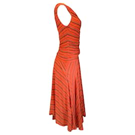 Autre Marque-Ulla Johnson Orange Striped One Shoulder Fiori Midi Dress-Orange