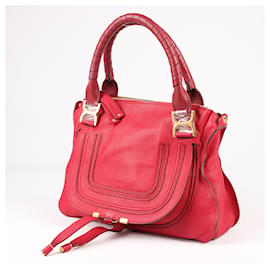 Chloé-Chloe Marcie Leather Medium Satchel Bag in Raspberry Red-Red