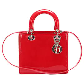 Dior-Red Dior Lady Dior Patent Leather Satchel-Red