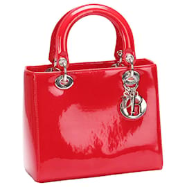 Dior-Red Dior Lady Dior Patent Leather Satchel-Red