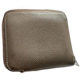 Cartera de seda de Hermès Gris Marrón claro Hardware de plata
