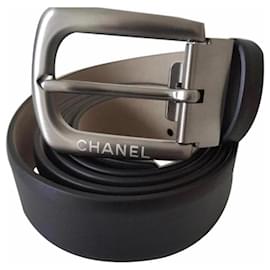 Chanel-Cinto Chanel masculino em couro de bezerro preto/tamanho 95/novo, nunca usado.-Preto
