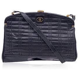 Emilio Pucci Bolsa de ombro com moldura de couro acolchoado preto vintage Preto
