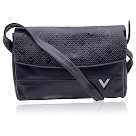 Autre Marque-Borsa a tracolla vintage in pelle nera con logo goffrato-Nero