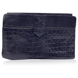 Autre Marque-Vintage Black Embossed Leather Portfolio Clutch Bag-Black