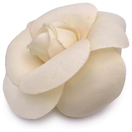 Chanel-Vintage Beige Silk Canvas Flower Brooch Pin Camelia Camellia-Beige