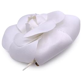 Chanel-Vintage White Cloth Flower Camelia Camellia Brooch Pin-White