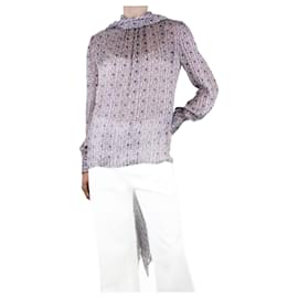 Céline-Purple floral printed neck-tie blouse - size UK 10-Purple