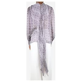 Céline-Purple floral printed neck-tie blouse - size UK 10-Purple