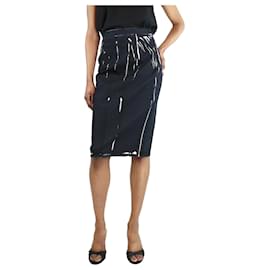 Prada-Black printed denim pencil skirt - size UK 6-Black