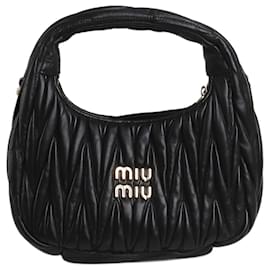 Miu Miu-Black Wander matelassé nappa leather hobo mini-bag-Black
