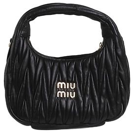 Miu Miu Bolsa mini hobo Wander em couro napa matelassê preta Preto